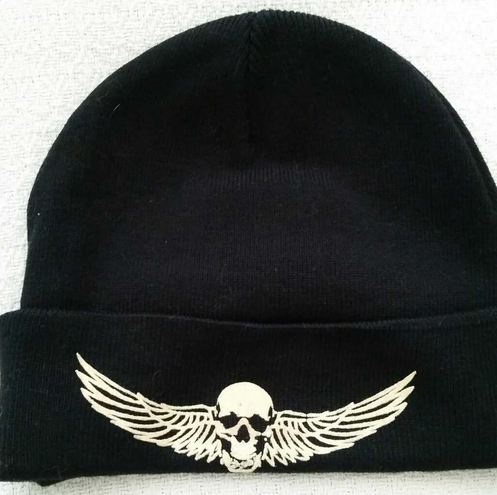 Skull & Wing Black Winter Beanie